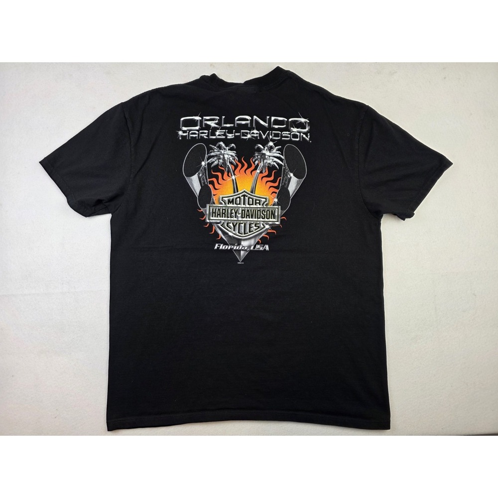 Harley Davidson Orlando Florida Chrome Logo Chopper Flames Racing Biker Mens 2XL